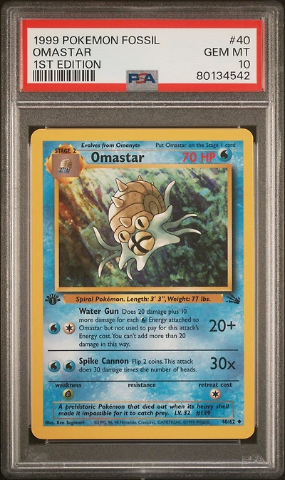 1999 Pokemon Fossil 40 Omastar 1st Edition PSA 10