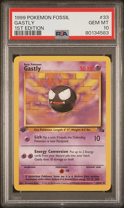 1999 Pokemon Fossil 33 Gastly 1st Edition PSA 10