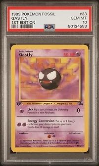 1999 Pokemon Fossil 33 Gastly 1st Edition PSA 10
