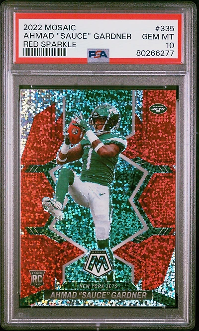 2022 Panini Mosaic 335 Ahmad "sauce" Gardner Red Sparkle PSA 10