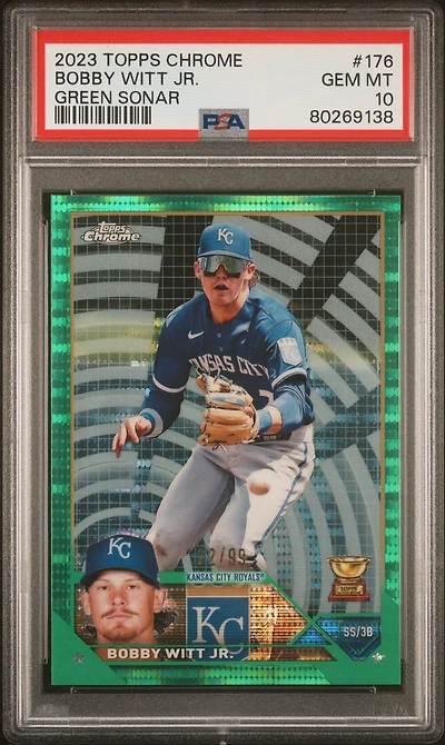 2023 Topps Chrome 176 Bobby Witt Jr. Green Sonar Refractor PSA 10