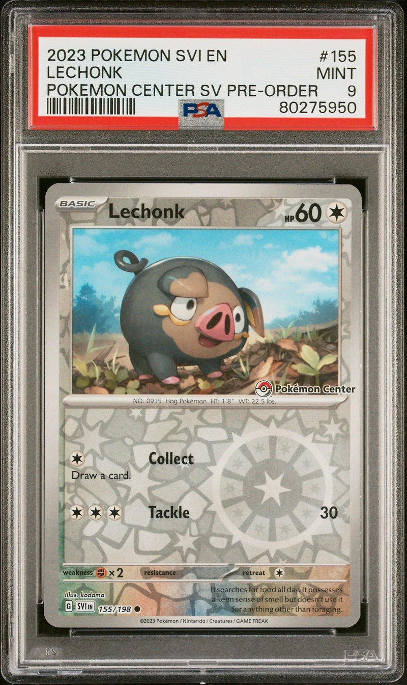 2023 Pokemon Svi En-scarlet & Violet 155 Lechonk Pokemon Center Scarlet & Violet Pre-order Promo PSA 9