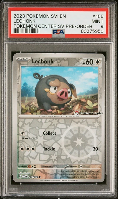 2023 Pokemon Svi En-scarlet & Violet 155 Lechonk Pokemon Center Scarlet & Violet Pre-order Promo PSA 9