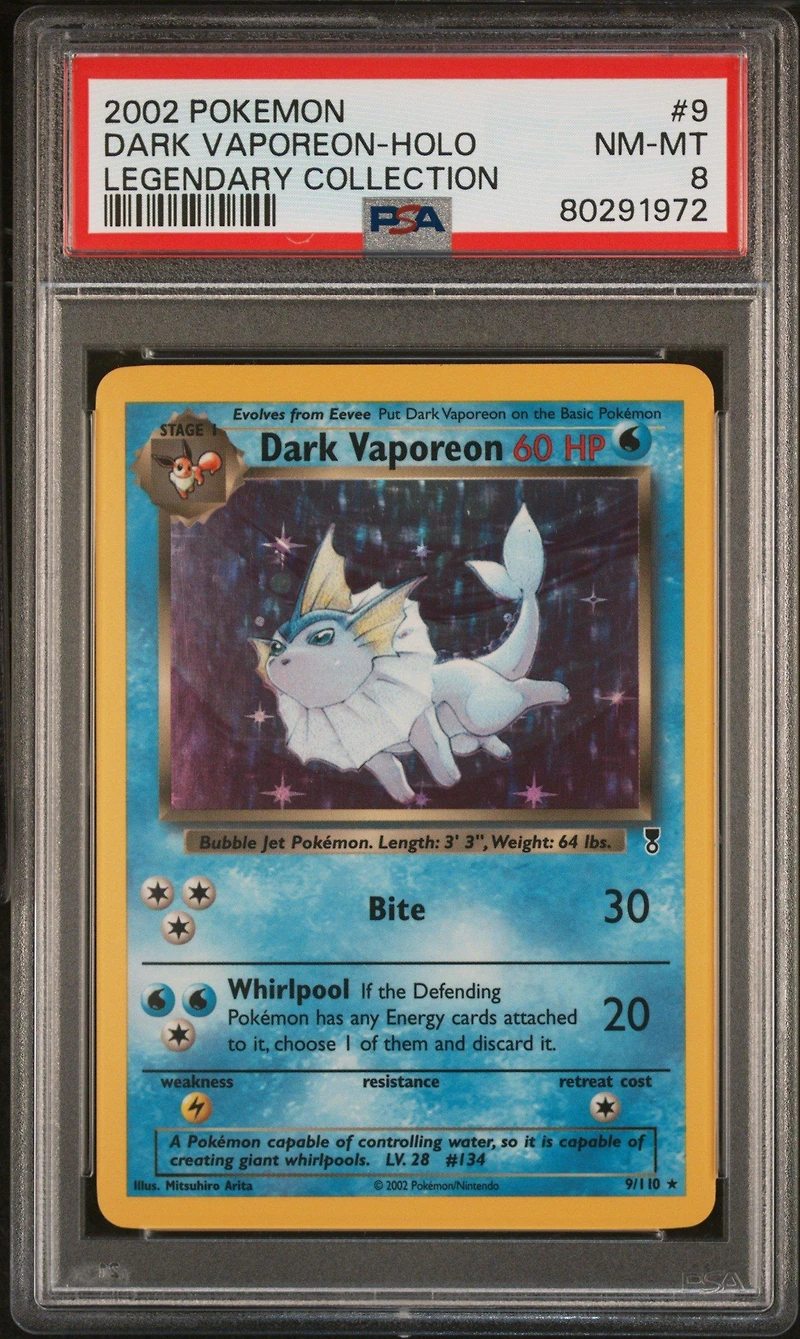 2002 Pokemon Legendary Collection 9 Dark Vaporeon PSA 8
