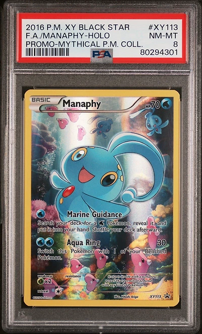 2016 Pokemon Xy Black Star Promo Xy113 Full Art/manaphy Mythical Pokemon Collection PSA 8