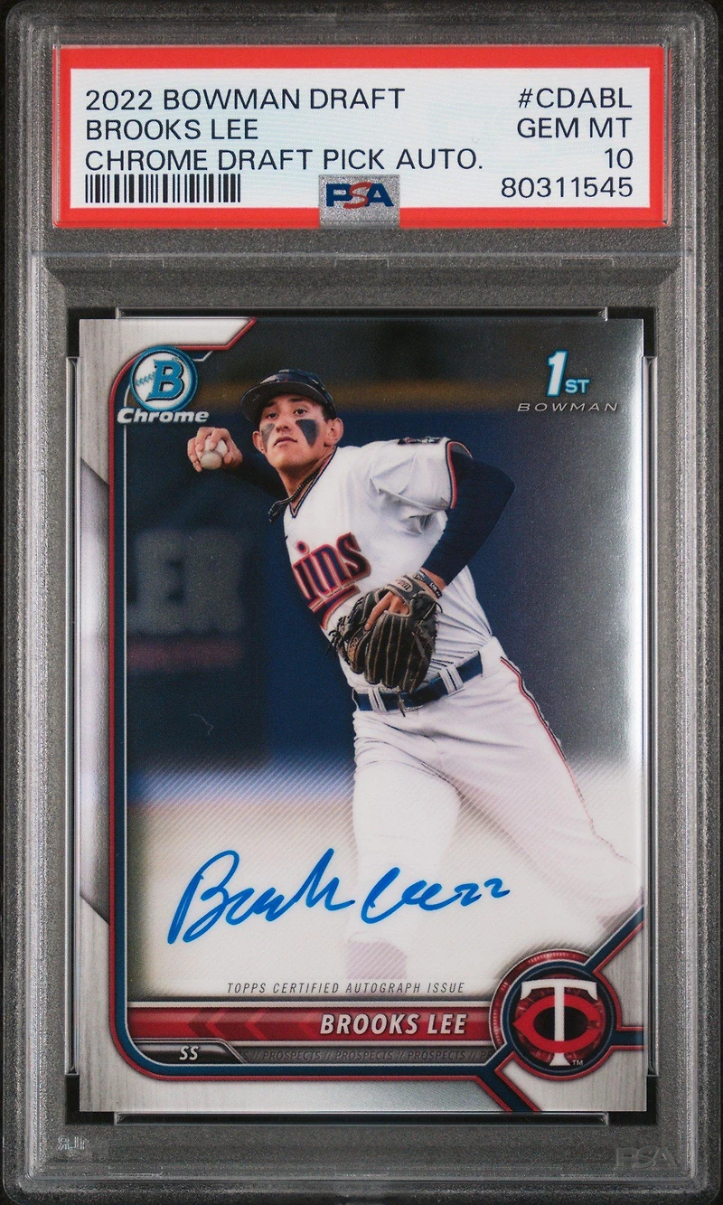 2022 Bowman Draft Chrome Draft Pick Autographs Cdabl Brooks Lee PSA 10