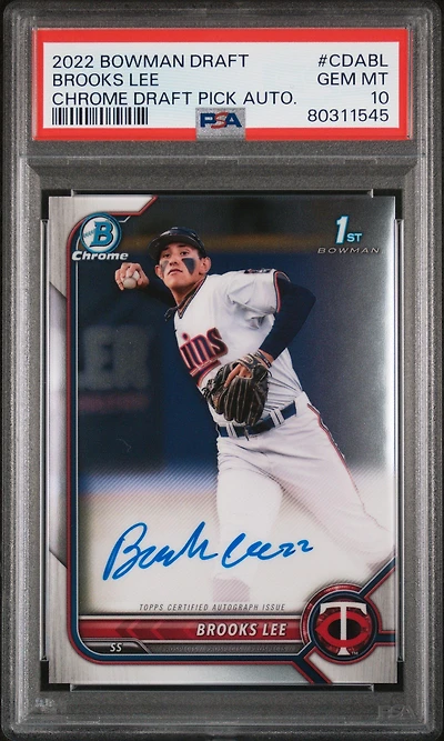 2022 Bowman Draft Chrome Draft Pick Autographs Cdabl Brooks Lee PSA 10