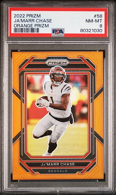 2022 Panini Prizm 58 Ja'marr Chase Orange Prizm PSA 8
