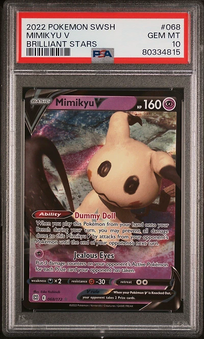 2022 Pokemon Sword & Shield Brilliant Stars 068 Mimikyu V PSA 10