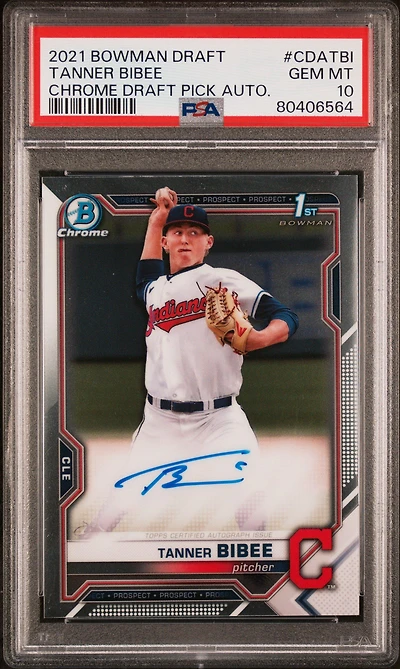 2021 Bowman Draft Chrome Draft Pick Autographs Cdatbi Tanner Bibee PSA 10