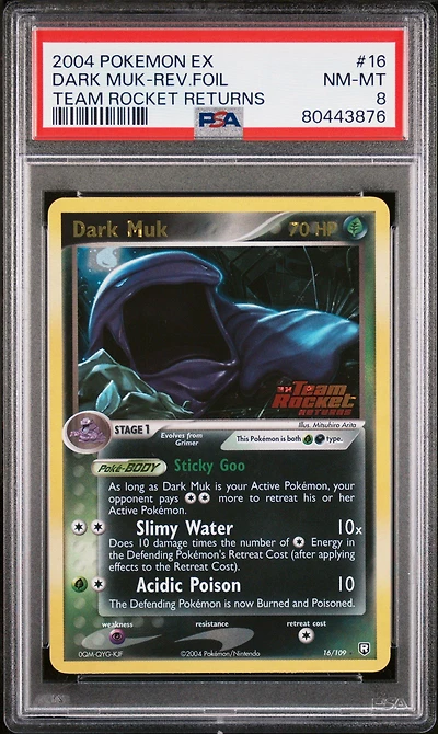 2004 Pokemon Ex Team Rocket Returns 16 Dark Muk-reverse Foil PSA 8