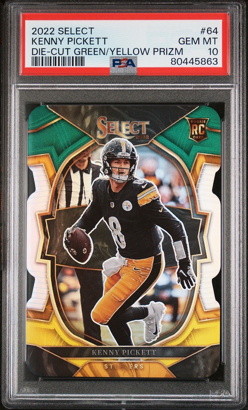 2022 Panini Select 64 Kenny Pickett Die-cut Green/yellow Prizm PSA 10