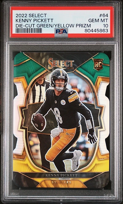 2022 Panini Select 64 Kenny Pickett Die-cut Green/yellow Prizm PSA 10