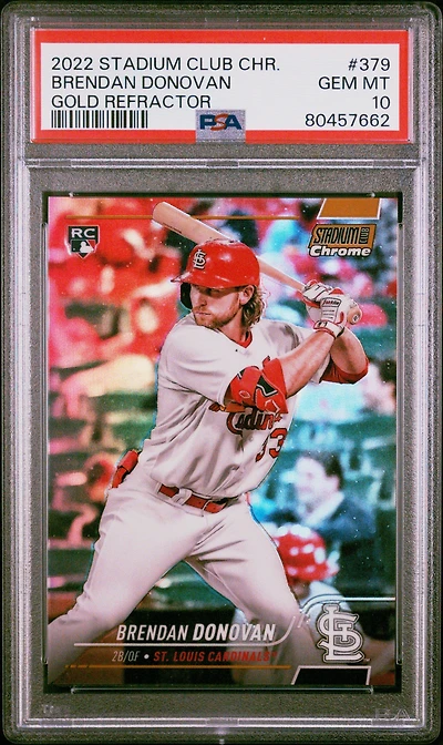 2022 Topps Stadium Club Chrome 379 Brendan Donovan Gold Refractor PSA 10