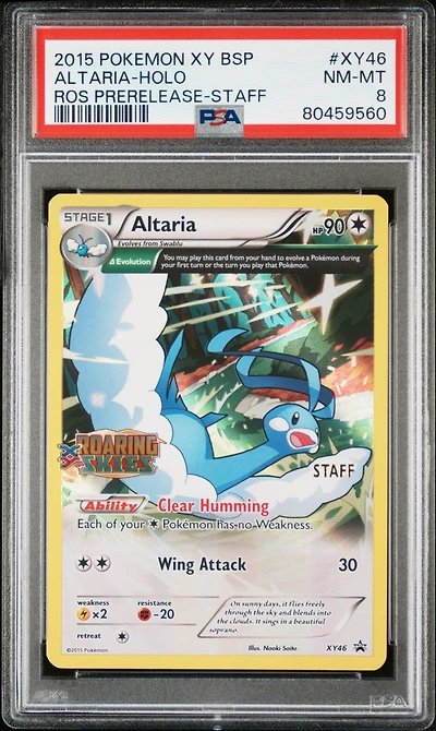 2015 Pokemon Xy Black Star Promos Xy46 Altaria-holo Roaring Skies Prerelease-staff PSA 8