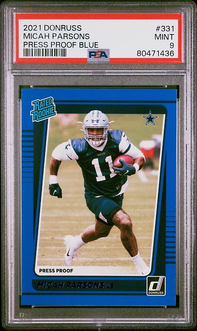 2021 Panini Donruss 331 Micah Parsons Press Proof Blue PSA 9