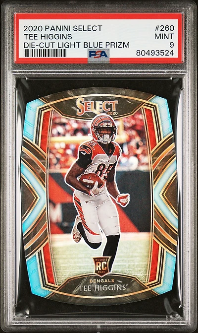 2020 Panini Select 260 Tee Higgins Die-cut Light Blue Prizm PSA 9