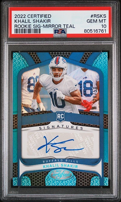 2022 Panini Certified Rookie Signatures Rsks Khalil Shakir Mirror Teal PSA 10