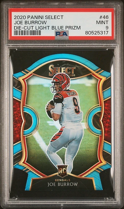 2020 Panini Select 46 Joe Burrow Die-cut Light Blue Prizm PSA