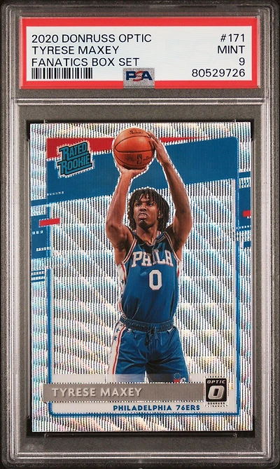 2020 Panini Donruss Optic 171 Tyrese Maxey Fanatics Box Set PSA 9