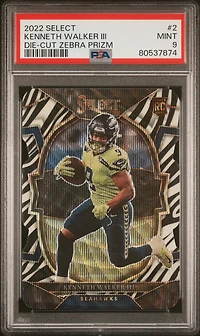 2022 Panini Select 2 Kenneth Walker Iii Die-cut Zebra Prizm PSA 9