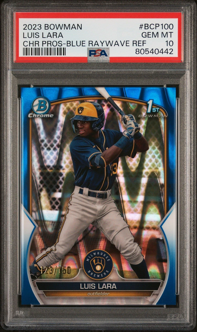 2023 Bowman Chrome Prospects Bcp100 Luis Lara Blue Raywave Refractor PSA 10