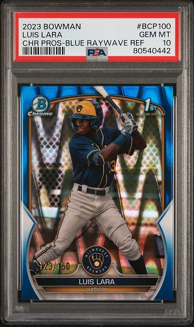 2023 Bowman Chrome Prospects Bcp100 Luis Lara Blue Raywave Refractor PSA 10