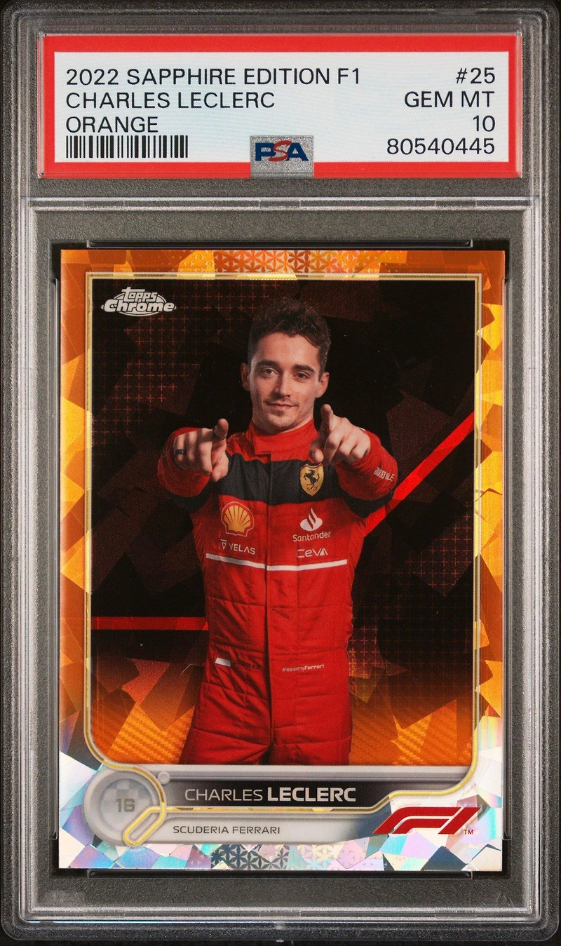 2022 Topps Chrome Formula 1 Sapphire Edition 25 Charles Leclerc Orange PSA 10