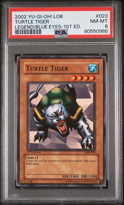 2002 Yu-gi-oh! Lob-legend Of Blue Eyes White Dragon 023 Turtle Tiger 1st Edition PSA 8