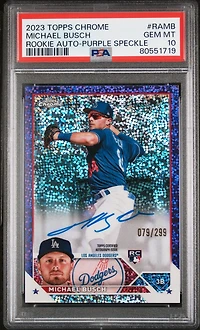 2023 Topps Chrome Rookie Autograph Ramb Michael Busch Purple Speckle Refractor PSA 10