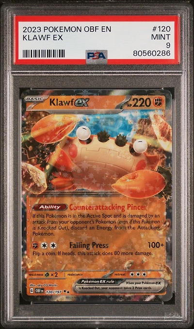 2023 Pokemon Obf En-obsidian Flames 120 Klawf Ex PSA