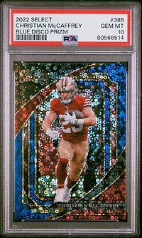 2022 Panini Select 385 Christian Mccaffrey Blue Disco Prizm PSA 10