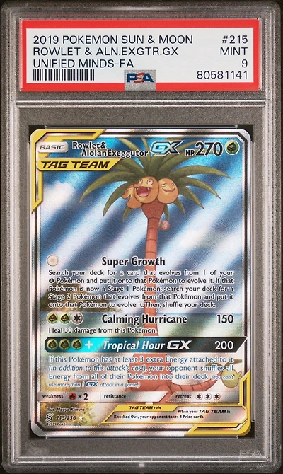 2019 Pokemon Sun & Moon Unified Minds 215 Rowlet & Aln.exgtr.gx PSA 9