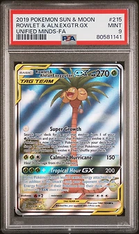 2019 Pokemon Sun & Moon Unified Minds 215 Rowlet & Aln.exgtr.gx PSA 9