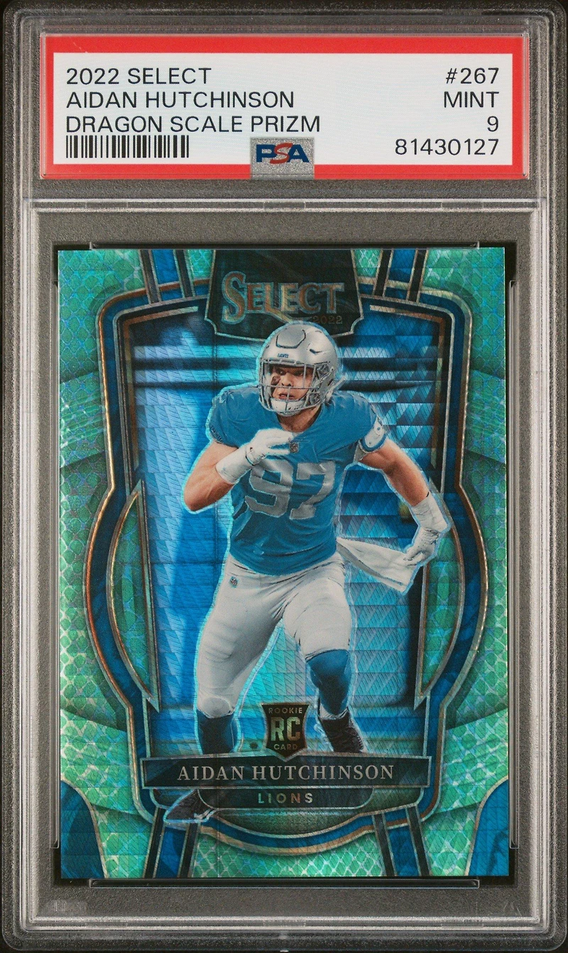 2022 Panini Select 267 Aidan Hutchinson Dragon Scale Prizm PSA 9