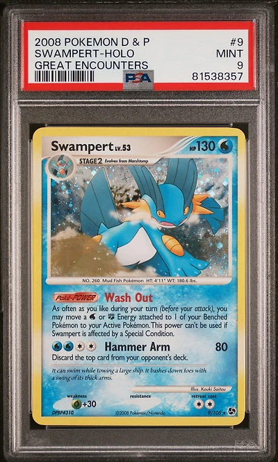 2008 Pokemon Diamond & Pearl Great Encounters 9 Swampert-holo PSA 9