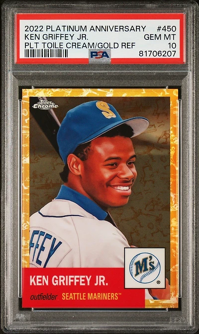 2022 Topps Chrome Platinum Anniversary 450 Ken Griffey Jr. Platinum Toile Cream/gold Refractor PSA 10