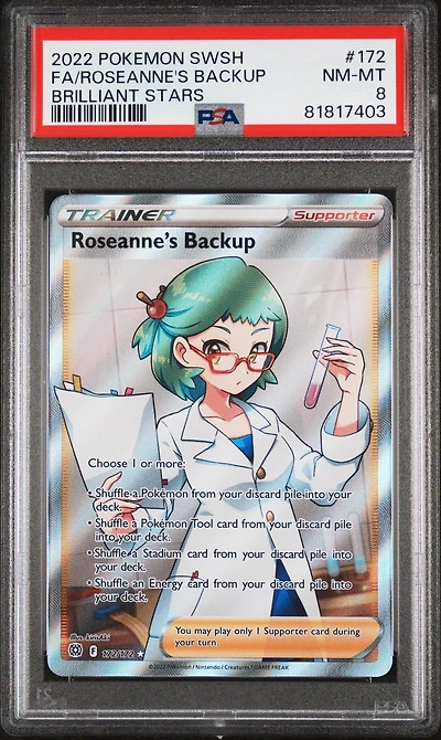 2022 Pokemon Sword & Shield Brilliant Stars 172 Full Art/roseanne's Backup PSA 8