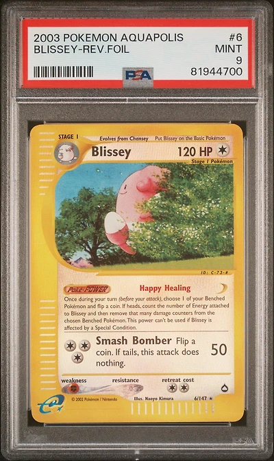 2003 Pokemon Aquapolis 6 Blissey-reverse Foil PSA 9