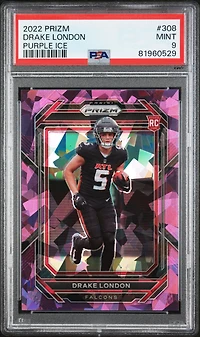 2022 Panini Prizm 308 Drake London Purple Ice PSA 9