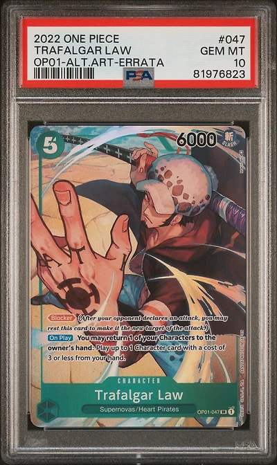 2022 One Piece Romance Dawn 047 Trafalgar Law Alternate Art-errata PSA 10