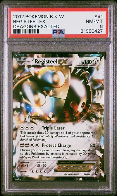 2012 Pokemon Black & White Dragons Exalted 81 Registeel Ex PSA 8