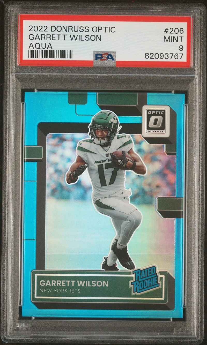 2022 Panini Donruss Optic 206 Garrett Wilson Aqua PSA 9