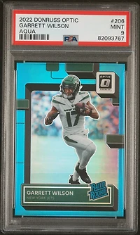 2022 Panini Donruss Optic 206 Garrett Wilson Aqua PSA 9
