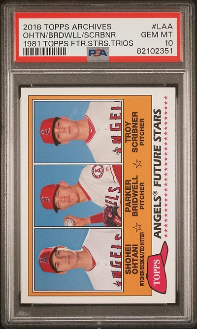 2018 Topps Archives 1981 Topps Future Stars Trios Laa Parker Bridwell/shohei Ohtani/troy Scribner PSA 10