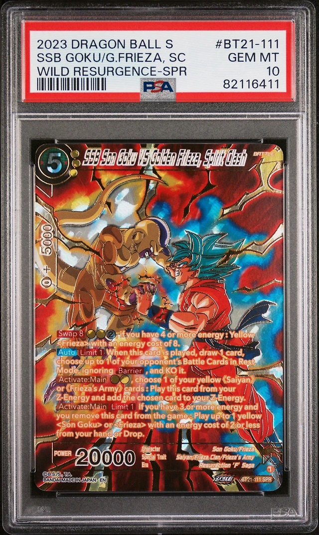dragon ball super card game wild resurgence GameStop 2023 Dragon Ball Super Card Game Series 21 Wild Resurgence  Bt21-111 Ssb Son Goku Vs Golden Frieza, Spirit Clash Special Rare PSA 10