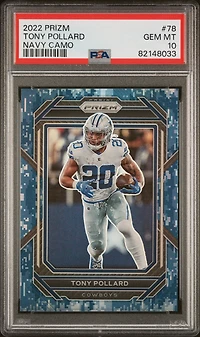 2022 Panini Prizm 78 Tony Pollard Navy Camo PSA 10