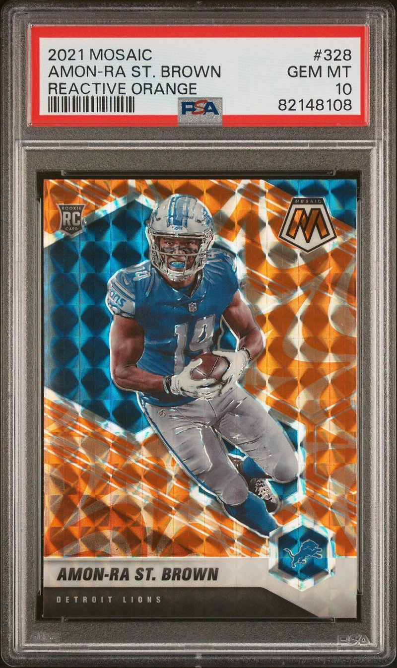 2021 Panini Mosaic 328 Amon-ra St. Brown Reactive Orange PSA 10