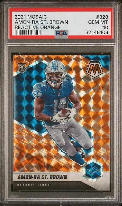 2021 Panini Mosaic 328 Amon-ra St. Brown Reactive Orange PSA 10