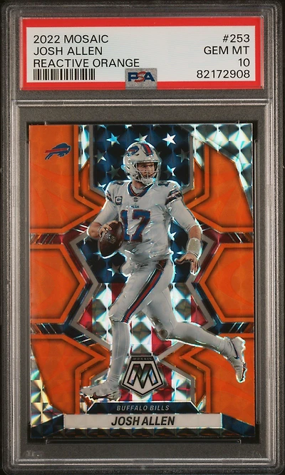 2022 Panini Mosaic 253 Josh Allen Reactive Orange PSA 10